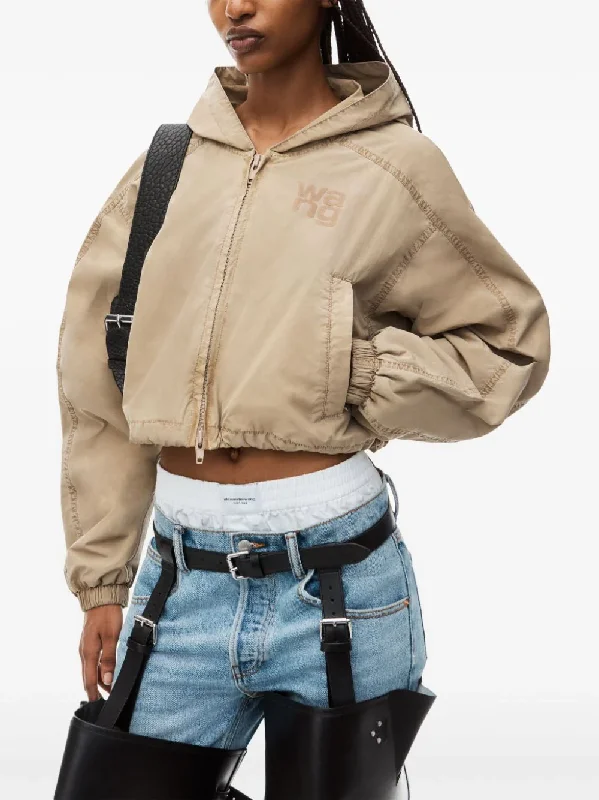 T BY ALEXANDER WANG - Women Hooded Cropped Zip Jacket Appliqued Jacket Beaded Jacket Sequined Jacket T BY ALEXANDER WANG - Women Hooded Cropped Zip Jacket Appliqued Jacket Beaded Jacket Sequined Jacket