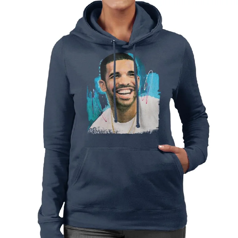 Sidney Maurer Original Portrait Of Drake Smiling Women's Hooded Sweatshirt Hoodie with Neon Bright Vibrant