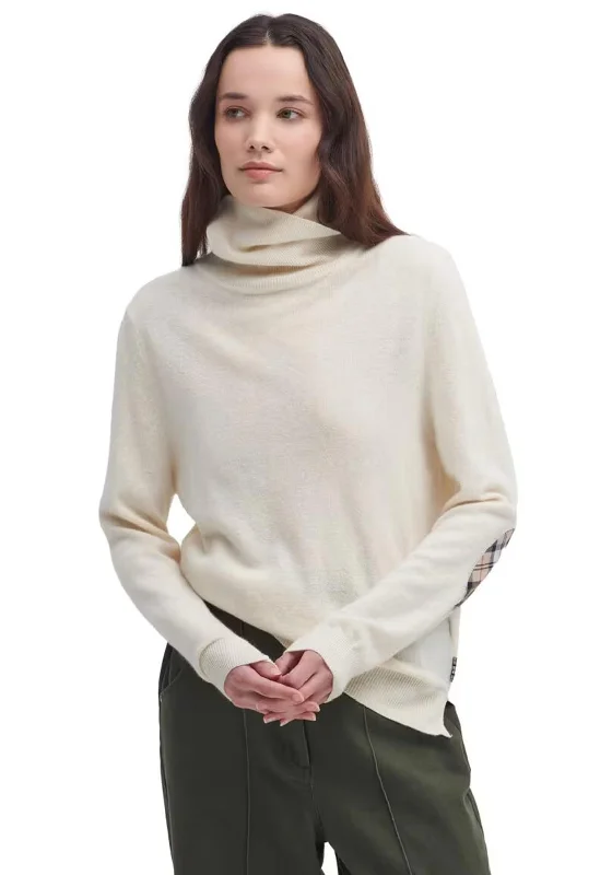 Barbour Womens Pendle Roll Neck Sweater, Cream Fitted Loose Oversized