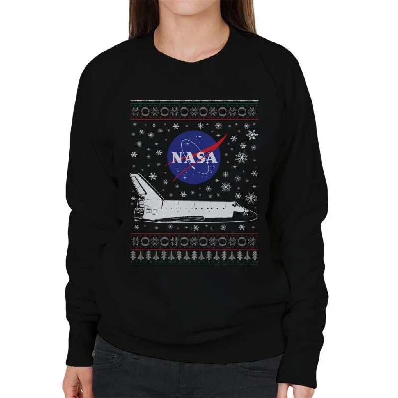 NASA Logo And Shuttle Christmas Knit Pattern Women's Sweatshirt Hoodie with Pocket Utility Practical