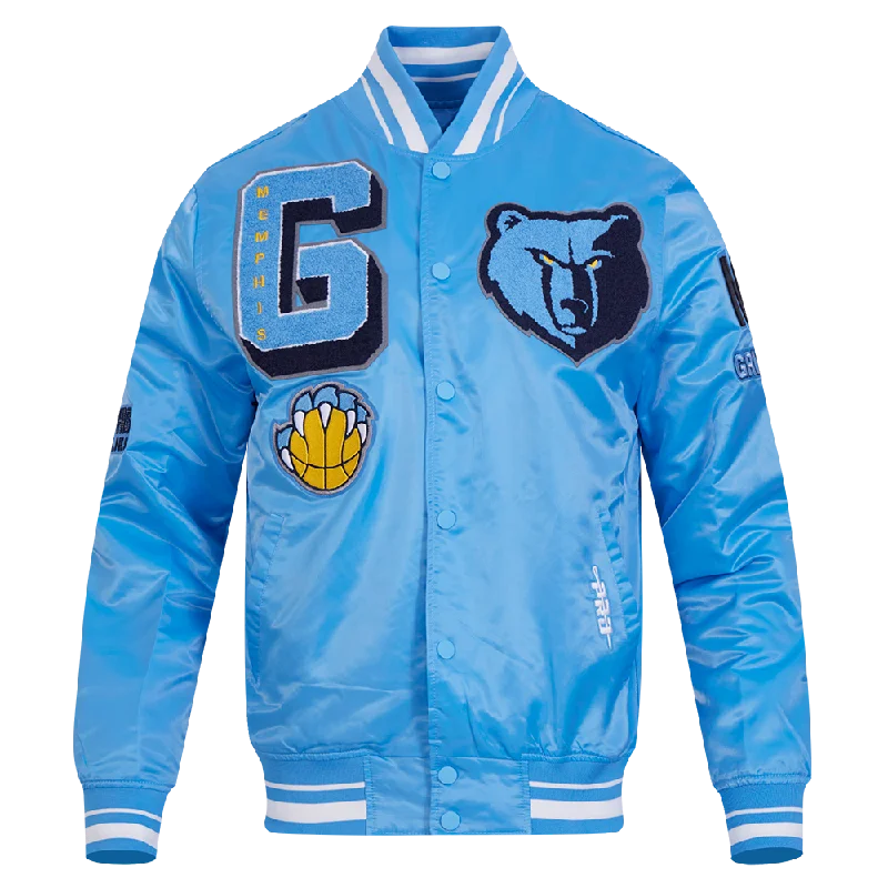 NBA MEMPHIS GRIZZLIES MASHUP MEN'S RIB SATIN JACKET (UNIVERSITY BLUE) Cardigan Sweater Pullover