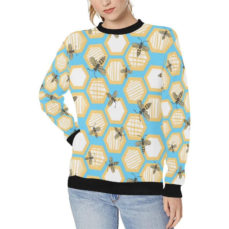 Bee honeycomb pattern Women's Crew Neck Sweatshirt Hoodie with Typography Text Message