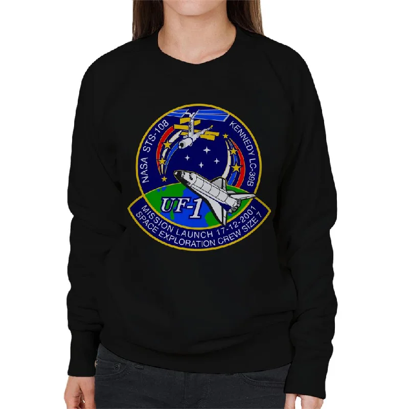 NASA STS 108 Endeavour Crew Badge Women's Sweatshirt Hoodie with High-Low Hem Asymmetrical Trendy