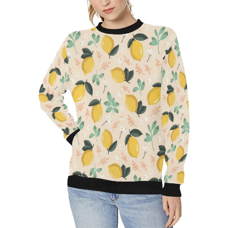 lemon flower leave pattern Women's Crew Neck Sweatshirt Hoodie with Hem Elastic Stretchable Comfortable