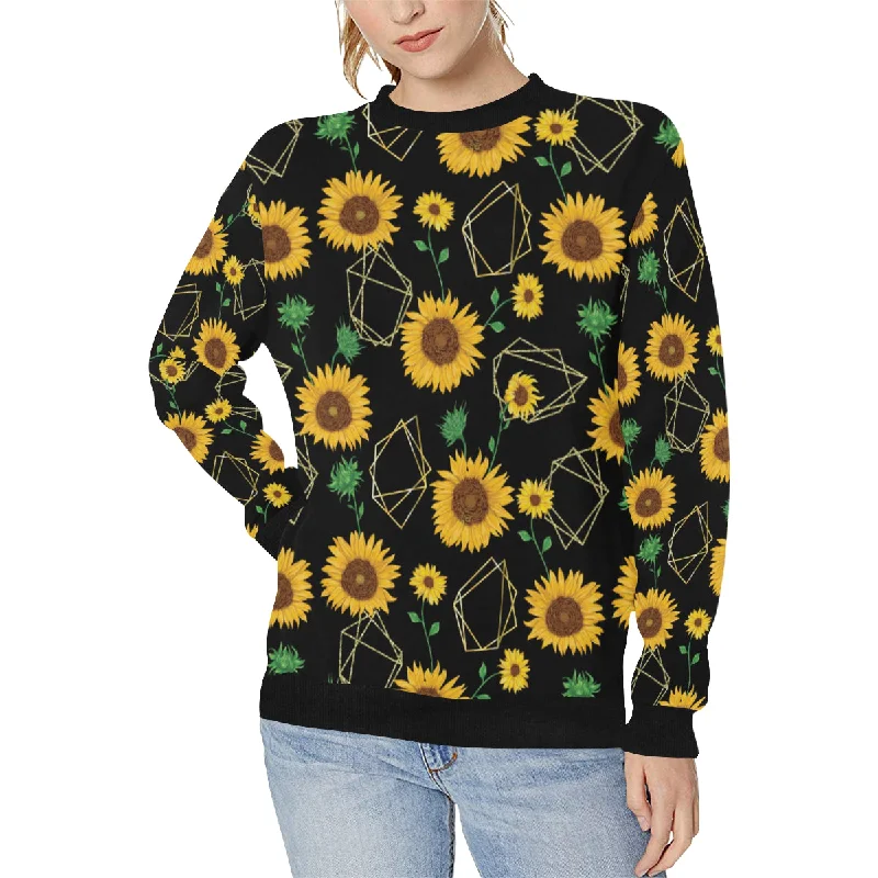 sunflower golden polygonal shapes Women's Crew Neck Sweatshirt Hoodie with Side Slits Relaxed Casual