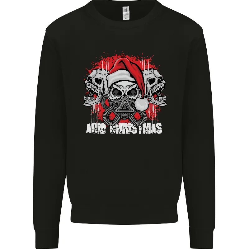 Acid Christmas Skulls Mens Sweatshirt Jumper Hoodie with Turtle Neck Cozy Winter