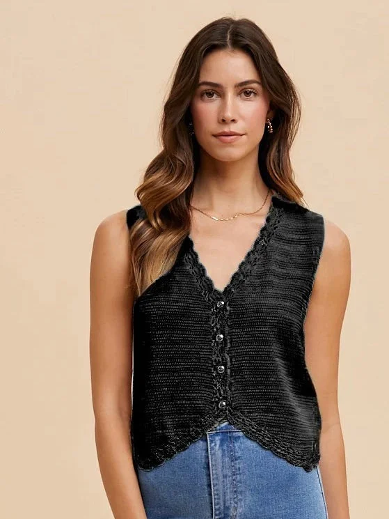Cozy Crochet Sweater Vest Lace Blend Ribbed Blend Corduroy Blend