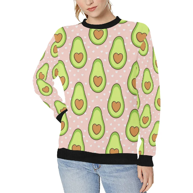 Avocado heart pink background Women's Crew Neck Sweatshirt Hoodie with Lace Feminine Delicate