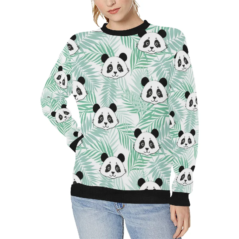 Panda pattern tropical leaves background Women's Crew Neck Sweatshirt Hoodie with Slim Fit Tailored Modern