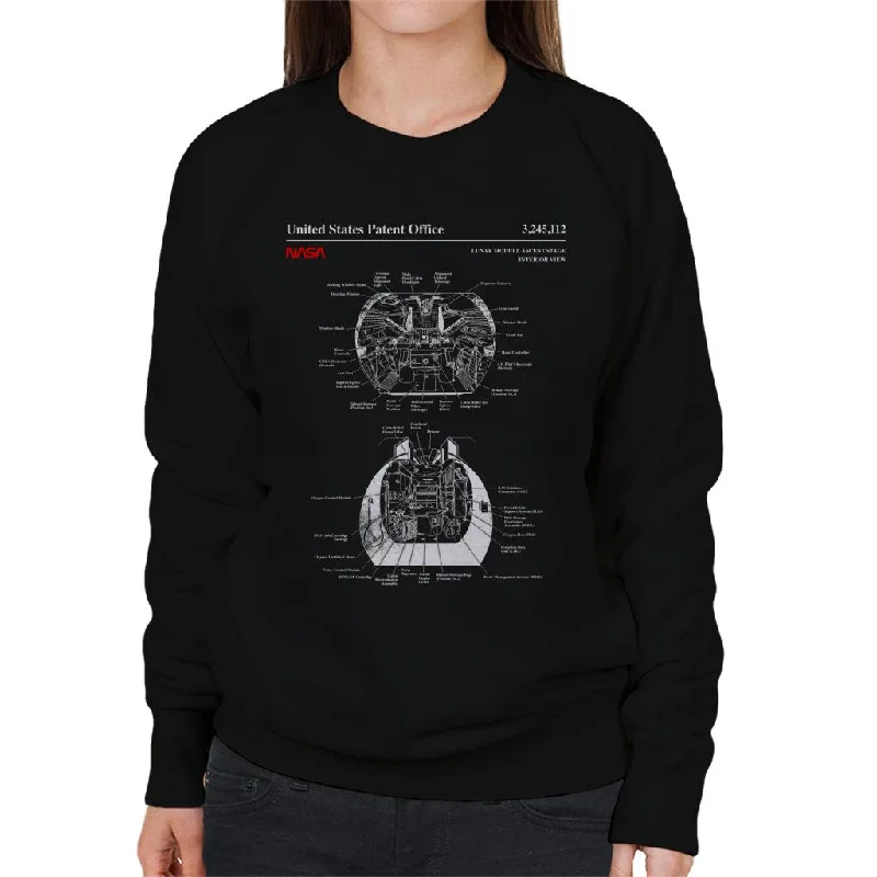 NASA Lunar Module Ascent Stage Interior Blueprint Women's Sweatshirt Hoodie with Rhinestones Sparkly Elegant