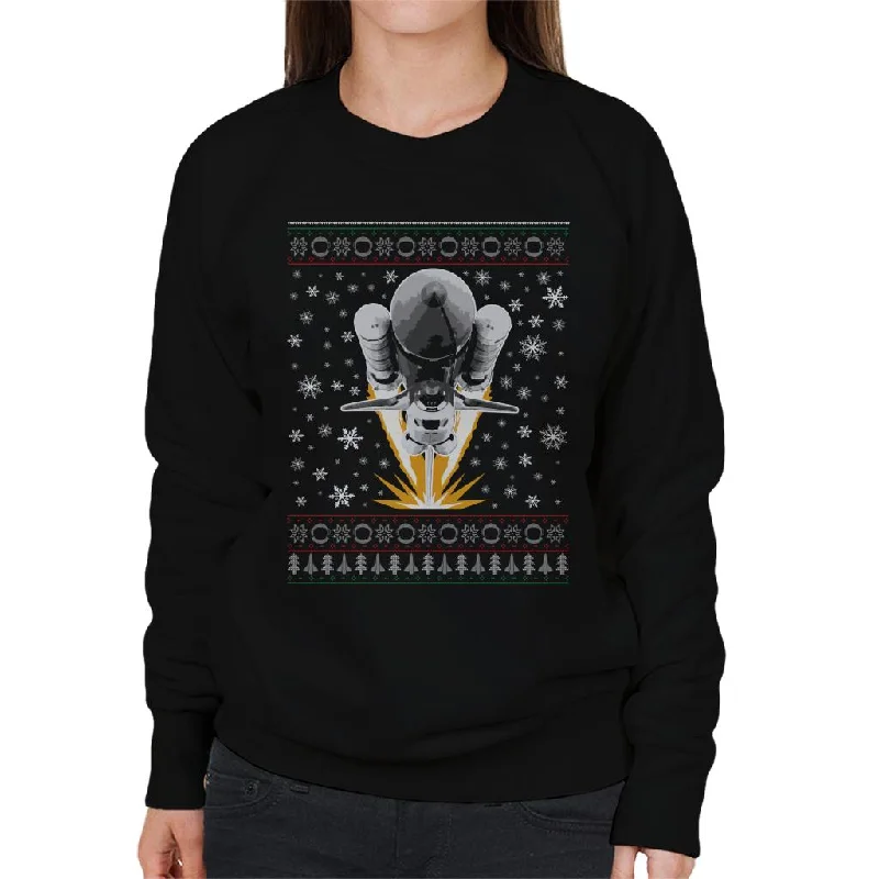 NASA Shuttle Launch Christmas Knit Pattern Women's Sweatshirt Hoodie with Embroidery Detailed Premium