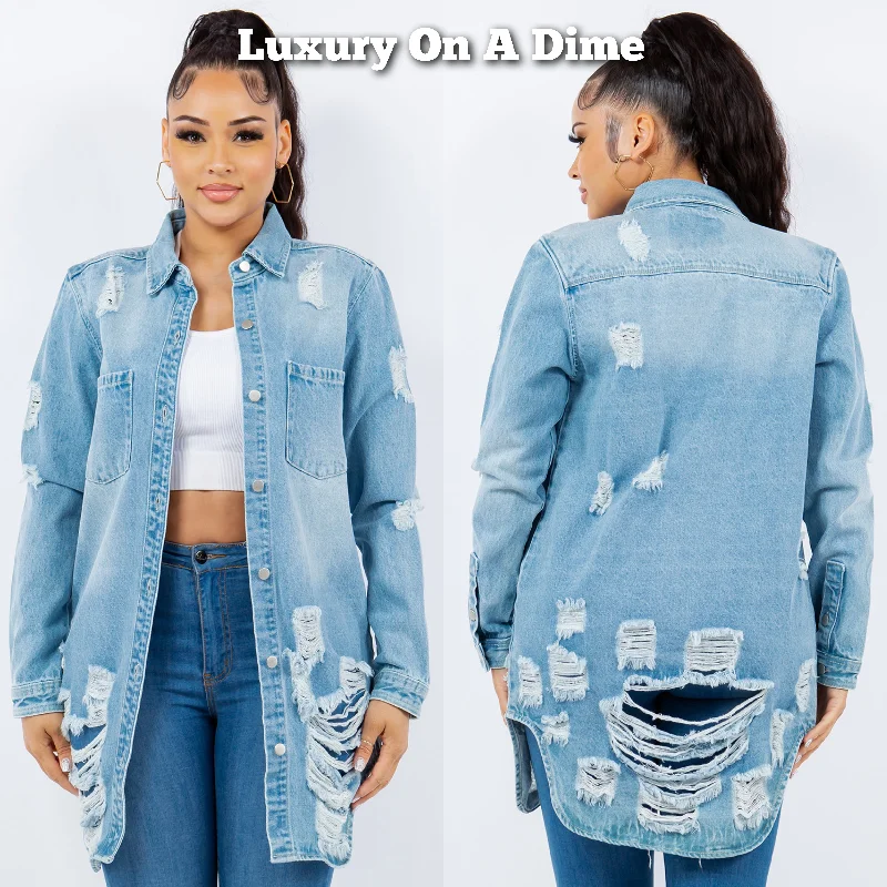 American Bazi Torn Distressed Hole Oversized Shacket Cotton Denim Jean Jacket Light Blue Plaid Jacket Tartan Jacket Houndstooth Jacket American Bazi Torn Distressed Hole Oversized Shacket Cotton Denim Jean Jacket Light Blue Plaid Jacket Tartan Jacket Houndstooth Jacket