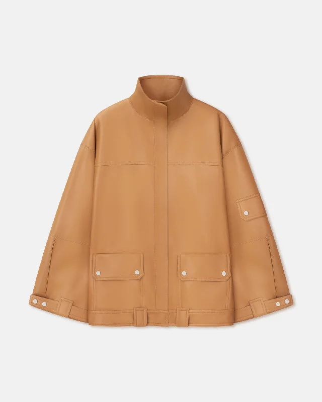 Silva - Regenerated Leather Jacket - Tan Apricot Embroidered Jacket Appliqued Jacket Beaded Jacket Silva - Regenerated Leather Jacket - Tan Apricot Embroidered Jacket Appliqued Jacket Beaded Jacket