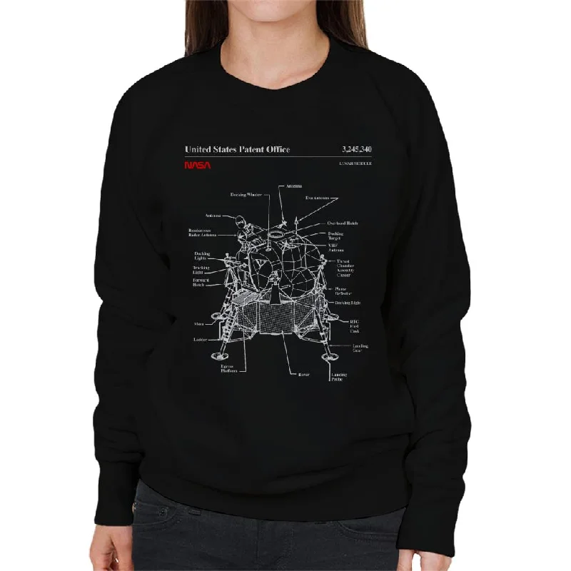 NASA Lunar Module Blueprint Women's Sweatshirt Hoodie with Rolled Sleeves Casual Relaxed