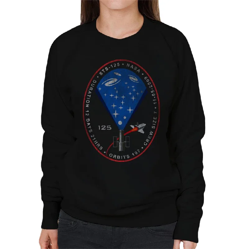 NASA STS 125 Atlantis Mission Badge Distressed Women's Sweatshirt Hoodie with Mesh Breathable Sporty