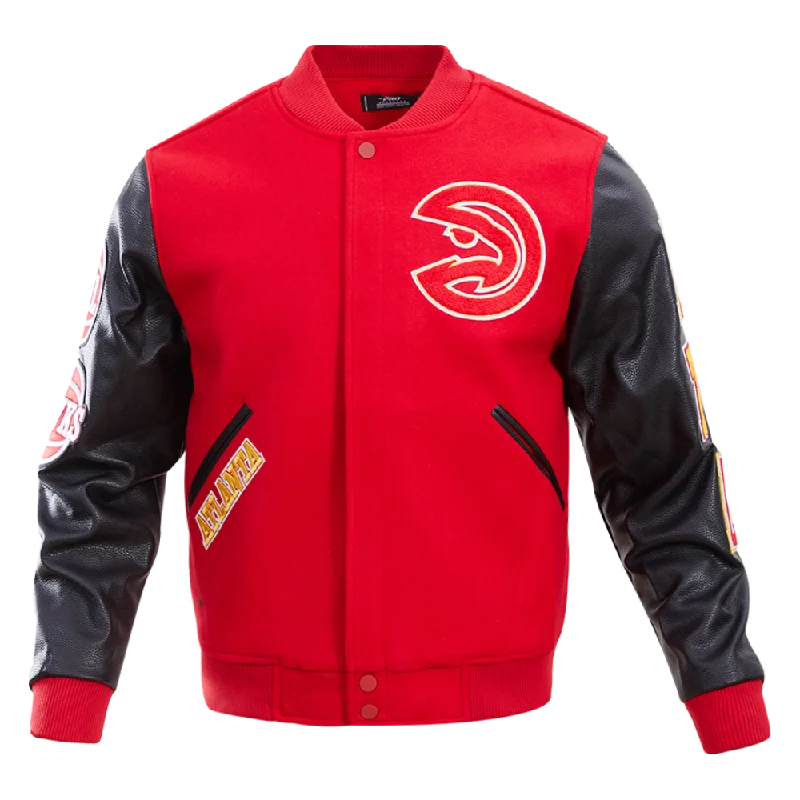 NBA ATLANTA HAWKS CLASSIC WOOL MEN'S VARSITY JACKET (RED/BLACK) Lace Jacket Ribbed Jacket Sequined Jacket