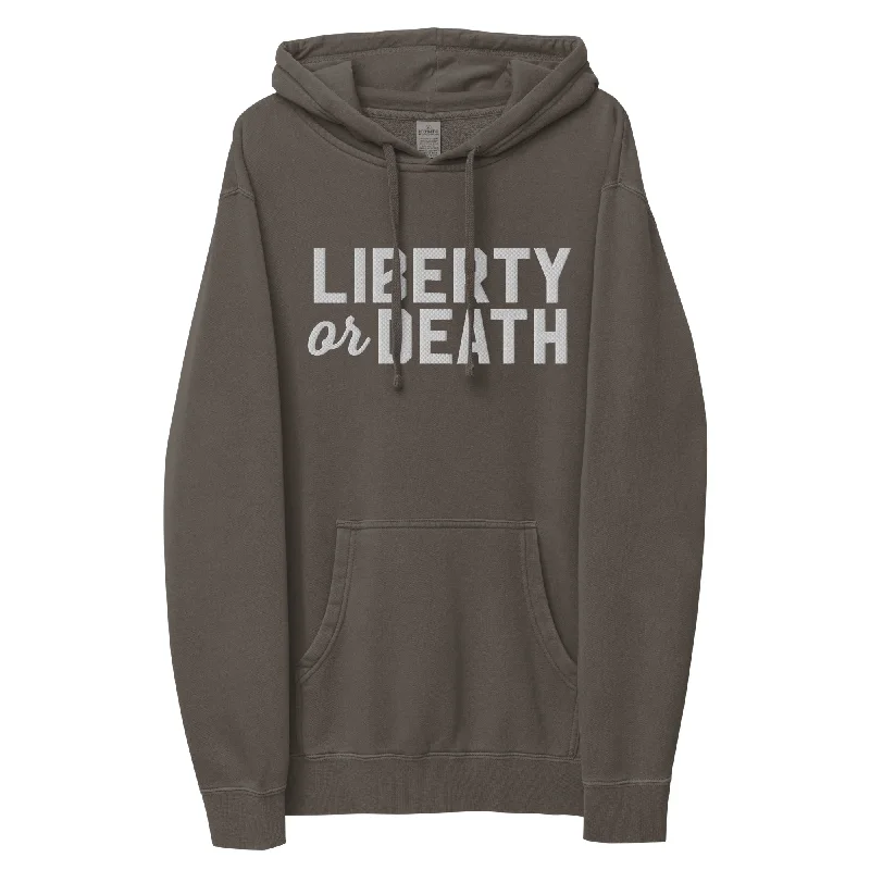 Liberty or Death Pigment-dyed Embroidered Hoodie Hoodie with Hem Lace Feminine Delicate