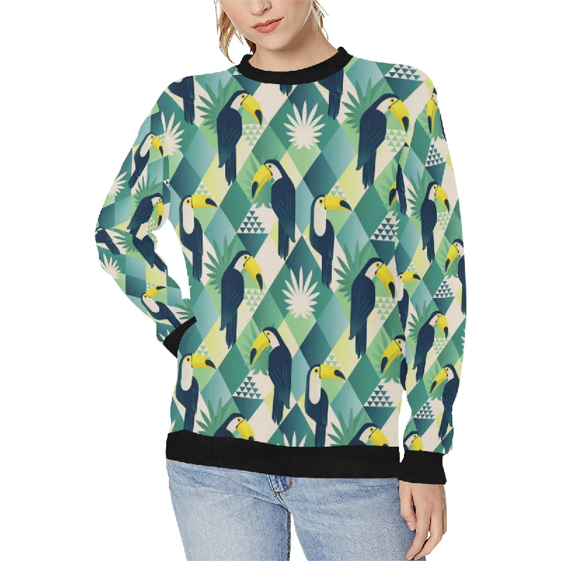 Toucan tropical leaves design pattern Women's Crew Neck Sweatshirt Hoodie with Zipper Versatile Modern