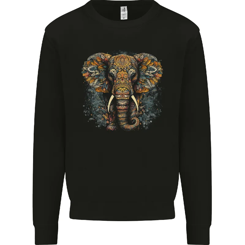 An Elephant With Tribal Markings Mens Sweatshirt JumperHoodie with Hem Raw Edge Edgy Unfinished An Elephant With Tribal Markings Mens Sweatshirt JumperHoodie with Hem Raw Edge Edgy Unfinished
