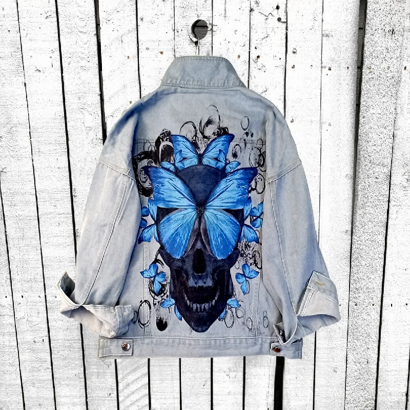Women Casual Long Sleeves Graphic Butterfly Printed Single-Breasted Denim Jacket Denim Fabric Leather Fabric Suede Fabric Women Casual Long Sleeves Graphic Butterfly Printed Single-Breasted Denim Jacket Denim Fabric Leather Fabric Suede Fabric