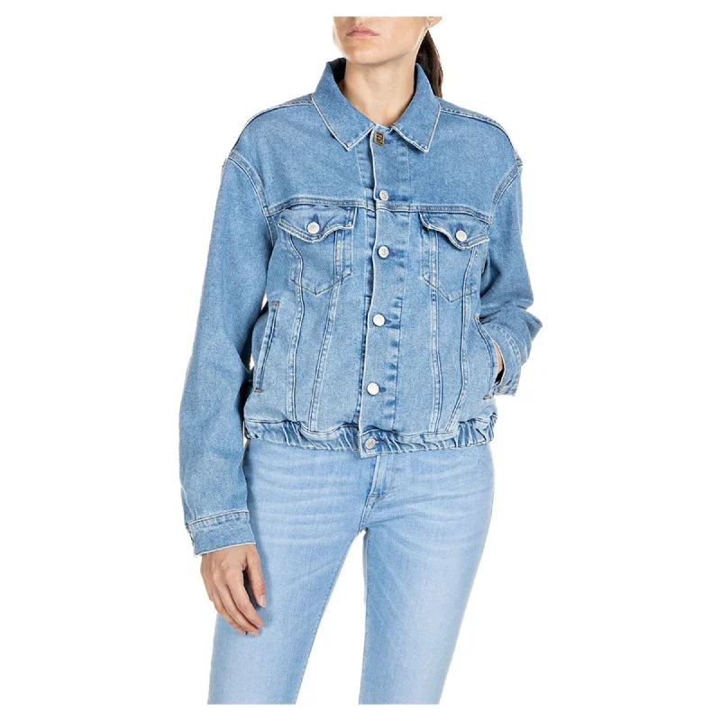 Replay Women's Light Blue Jacket Appliqued Jacket Beaded Jacket Sequined Jacket