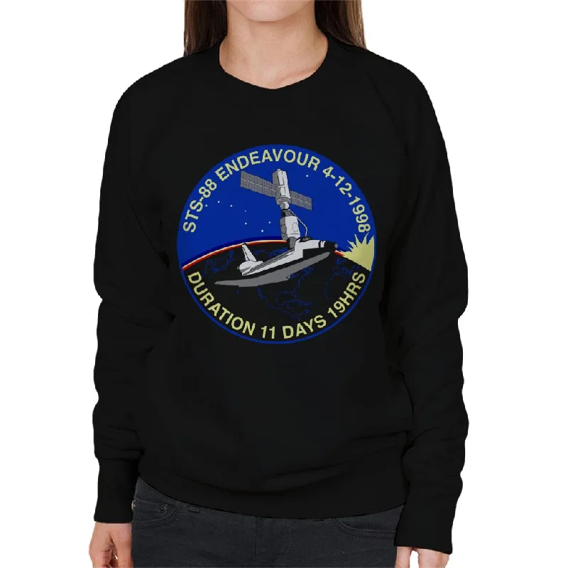 NASA STS 88 Endeavour Badge Women's Sweatshirt Hoodie with Front Slit Layering Stylish