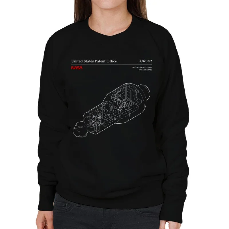 NASA Russian Service Module Blueprint Women's Sweatshirt Hoodie with Emblem Brand Identity