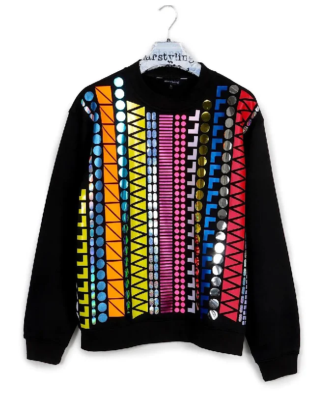 Pattern Lines Sweater, Black Tailored Straight A-Line