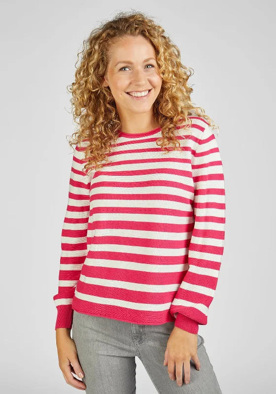 Rabe Round Neck Striped Sweater, Pink Print Jacquard Patchwork