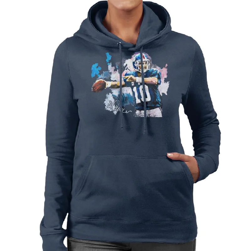 Sidney Maurer Original Portrait Of Eli Manning Giants Women's Hooded Sweatshirt Hoodie with Cuffed Sleeves Snug Secure