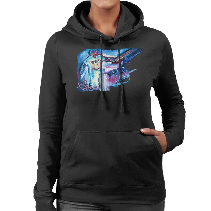 Sidney Maurer Original Portrait Of Dodgers Star Matt Kemp Women's Hooded Sweatshirt Hoodie with Hem Frayed Vintage Worn