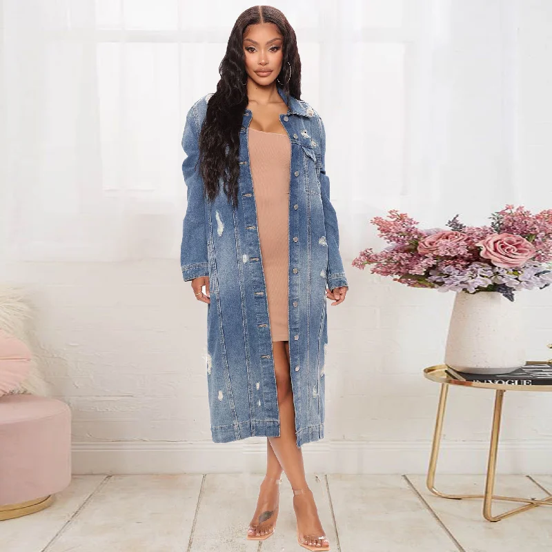 Women'S Fashion Ripped Long Sleeve Denim Jacket Wool Jacket Cashmere Jacket Tweed Jacket Women'S Fashion Ripped Long Sleeve Denim Jacket Wool Jacket Cashmere Jacket Tweed Jacket