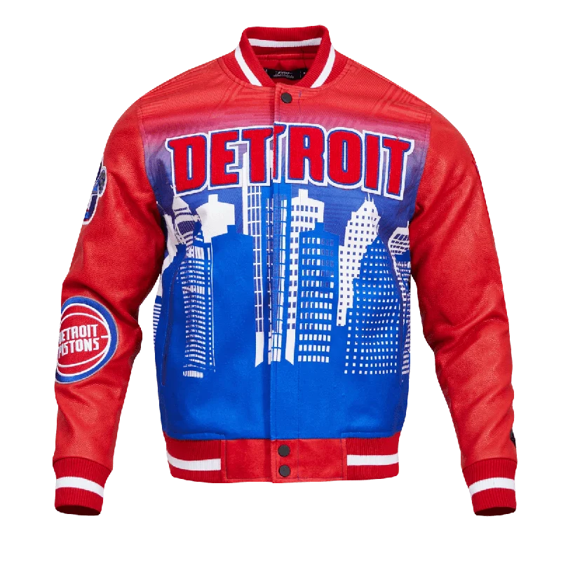 NBA DETROIT PISTONS REMIX VARSITY MEN'S JACKET (RED) Embroidered Jacket Appliqued Jacket Beaded Jacket