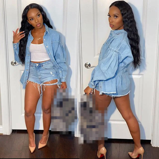 Women'S Casual Mid-Length Loose Defined Waist Solid Color Denim Jacket Embroidered Jacket Appliqued Jacket Beaded Jacket Women'S Casual Mid-Length Loose Defined Waist Solid Color Denim Jacket Embroidered Jacket Appliqued Jacket Beaded Jacket