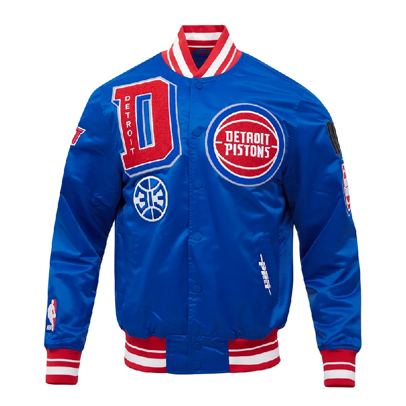 NBA DETROIT PISTONS MASHUP MEN'S RIB SATIN JACKET (ROYAL BLUE/RED) Hoodie Zip-Up Jacket Button-Up Jacket