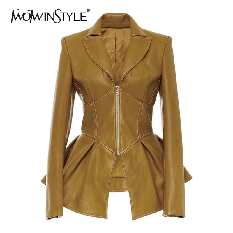 TWOTWINSTYLE Biker Style Patchwork Irregular Jacket Women Lapel Collar Long Sleeve High Wait Tunic Female Coat 2022 Fashion New Tailored Jacket Straight Jacket A-Line Jacket TWOTWINSTYLE Biker Style Patchwork Irregular Jacket Women Lapel Collar Long Sleeve High Wait Tunic Female Coat 2022 Fashion New Tailored Jacket Straight Jacket A-Line Jacket