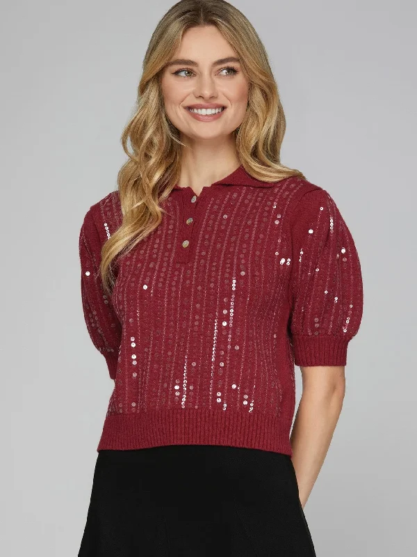 Lynn Sequin Sweater Cable Knit Ribbed Knit Lace Knit