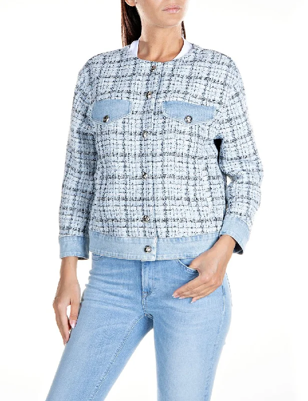 Replay Women's Mix Jacquard Fabric And Comfort Jacket Oversized Jacket Tailored Jacket Straight Jacket Replay Women's Mix Jacquard Fabric And Comfort Jacket Oversized Jacket Tailored Jacket Straight Jacket