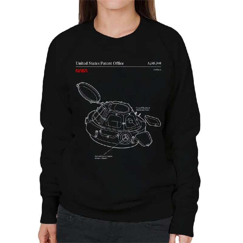 NASA Cupola Observation Hatch Blueprint Women's Sweatshirt Hoodie with Metallic Shiny Futuristic