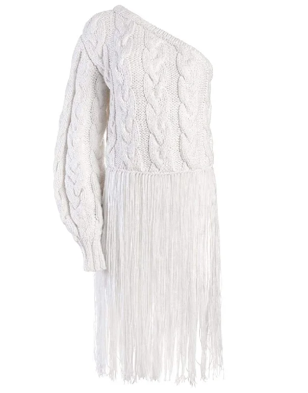 One Shoulder Sweater With Fringes Turtle Neck Boat Neck Asymmetrical Neck