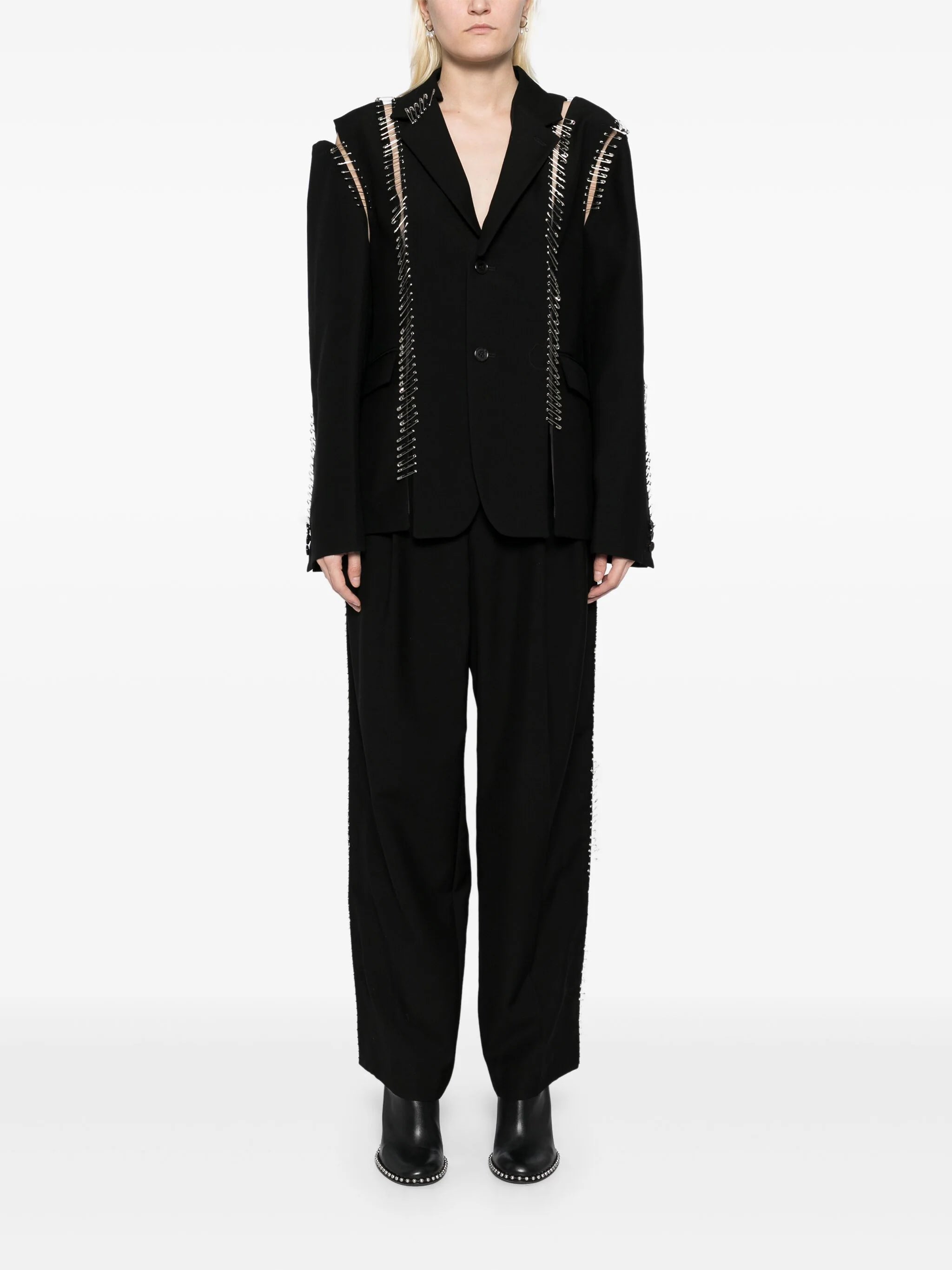 COMME DES GARCONS NOIR - Women Safety Pin Sport Jacket Notch Collar Peter Pan Collar Cowl Neck COMME DES GARCONS NOIR - Women Safety Pin Sport Jacket Notch Collar Peter Pan Collar Cowl Neck