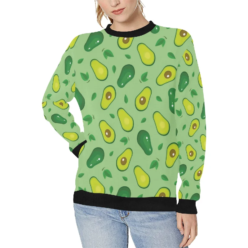 Avocado pattern green background Women's Crew Neck Sweatshirt Hoodie with Button Classic Timeless