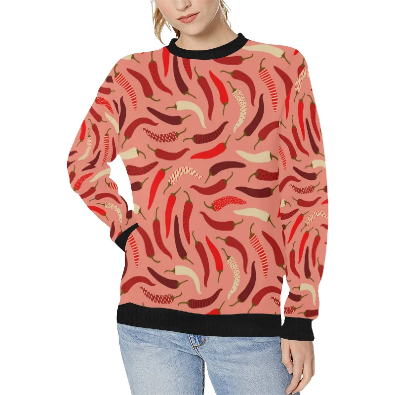 Beautiful Chili peppers pattern Women's Crew Neck Sweatshirt Hoodie with Elastic Cuffs Stretchable Comfortable