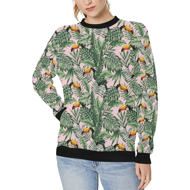 Toucan tropical green jungle palm pattern Women's Crew Neck Sweatshirt Hoodie with Pattern Geometric Abstract