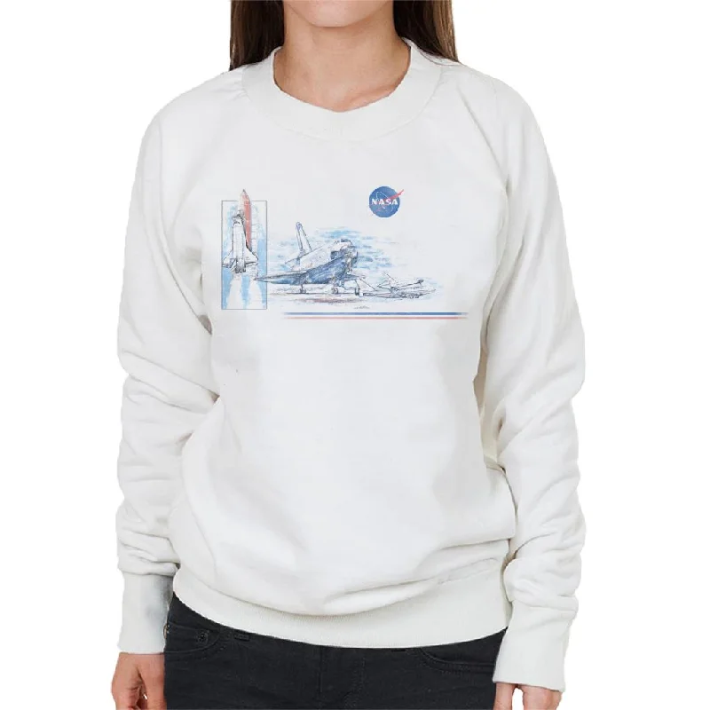 NASA Liftoff From Space Centre Women's Sweatshirt Hoodie with Hem Fringe Bohemian Relaxed