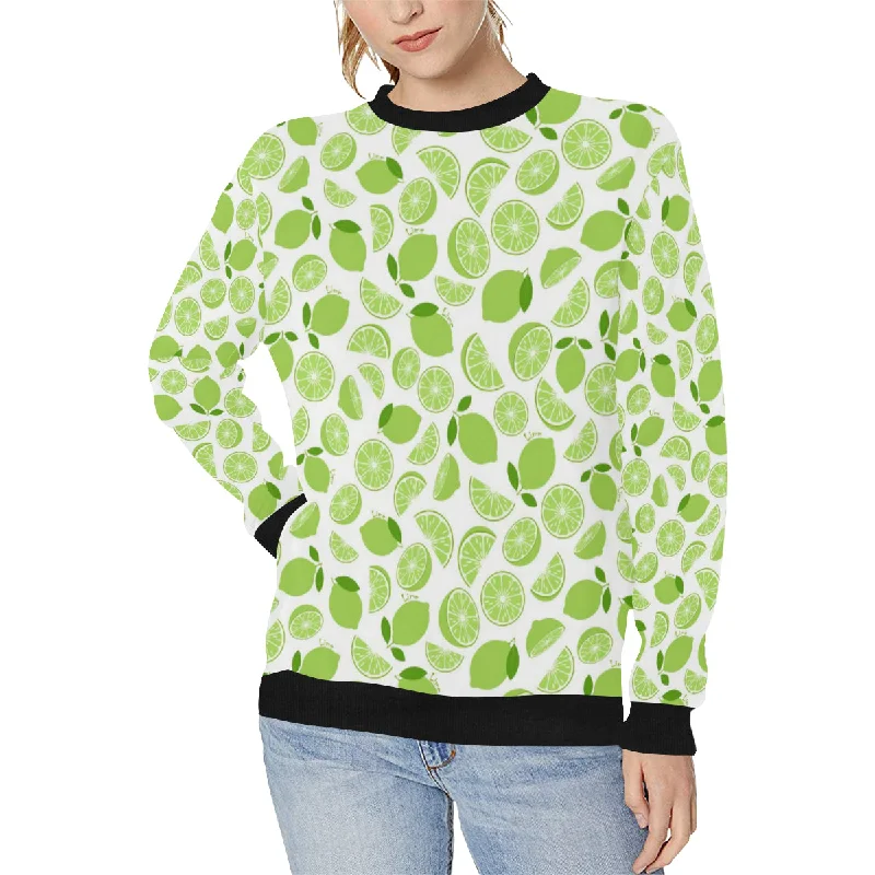 Lime design pattern Women's Crew Neck Sweatshirt Hoodie with Half-Zip Sporty Casual