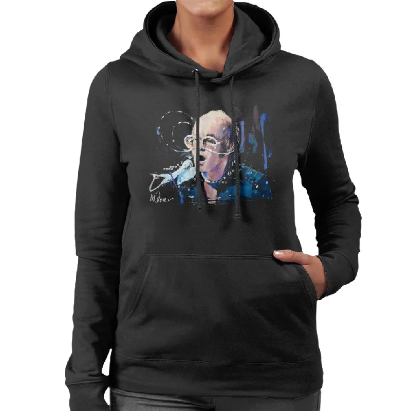 Sidney Maurer Original Portrait Of Elton John May Sunglasses Women's Hooded Sweatshirt Hoodie with Exposed Zipper Edgy Industrial