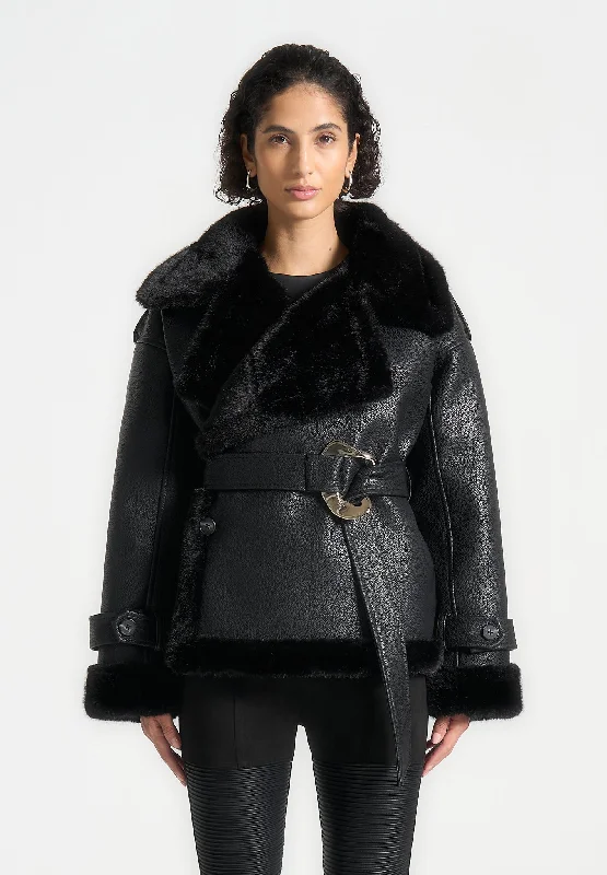 Leather and Plush Wrap Belted Jacket - Black Jersey Jacket Tulle Jacket Batik Jacket Leather and Plush Wrap Belted Jacket - Black Jersey Jacket Tulle Jacket Batik Jacket