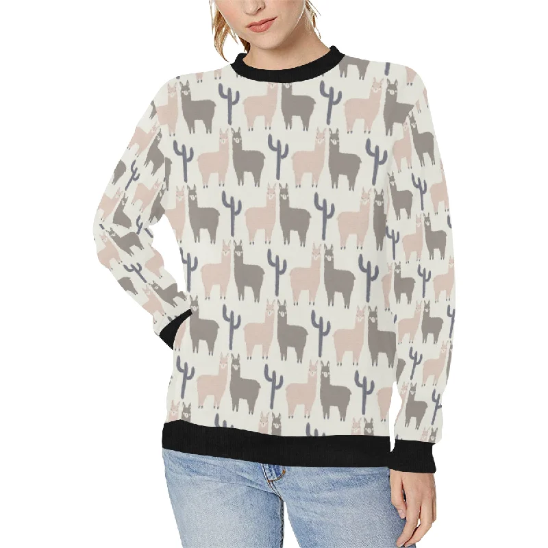 Llama Alpaca pattern Women's Crew Neck Sweatshirt Hoodie with Cuffed Sleeves Snug Secure