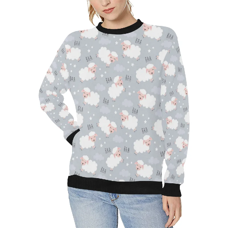 Sweet dreams sheep pattern Women's Crew Neck Sweatshirt Hoodie with Raw Hem Edgy Unfinished